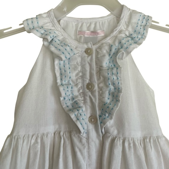 Janie And Jack 100% Linen Pickstitched Ruffled Dress White Party Summer 6-12 mo - Picture 2 of 15